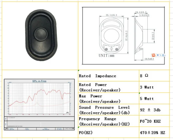 35*58mm Oval Cone Micro Speaker 8ohm 3w - Image 3