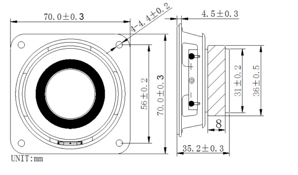 70mm Magnetic Loudspeaker Size